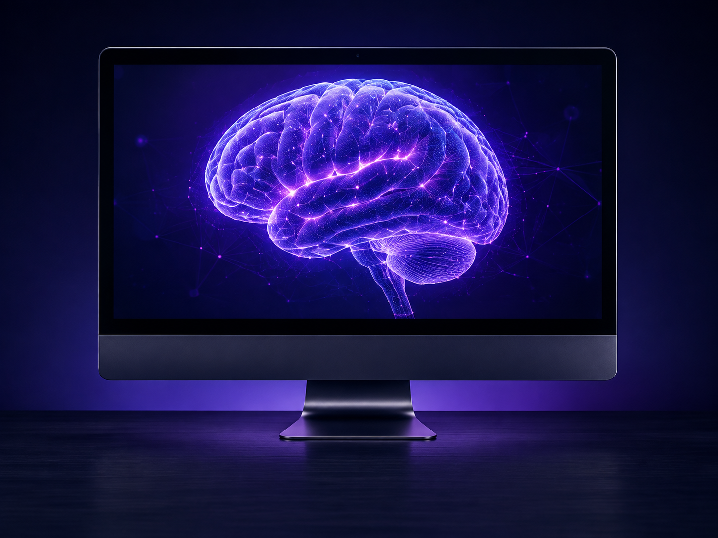 A violet AI brain on a desktop computer screen